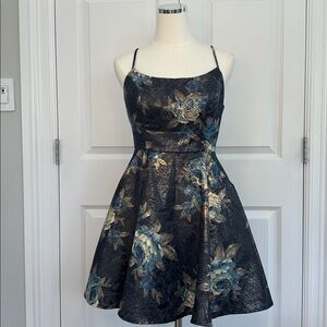 City Studio Blue Gold, Floral Pleated Spaghetti Strap, Barbie, Baby Doll Size 7